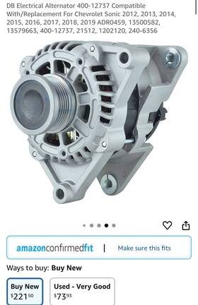 400-12737 Db Electrical Alternator For Chevrolet Sonic 12-19 Adr0459