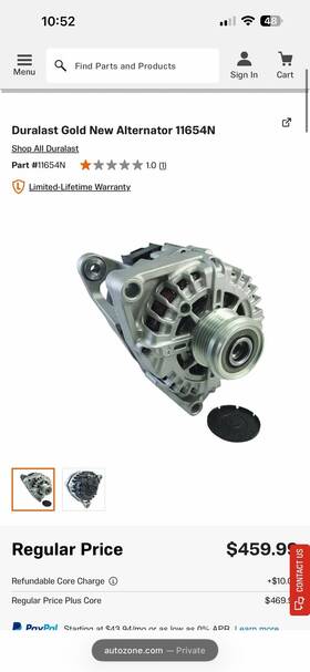 Aup257612 Kac 2015 Chevy Cruz Alternator