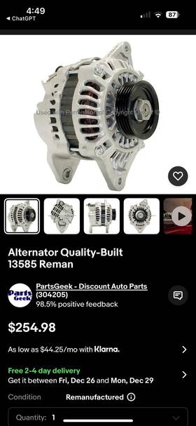 Pp13585n Oeg Parts New Alternator For Dsm Mitsubishi Eagle Eclipse Talon Galant 4g63 Turbo And Na