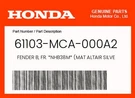 Honda Genuine Fender B, Fr. *NHB38M* (mat Altair Silver Metallic) -. Fixed Price $189.85.