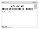 Genuine Bmw Rp Reman Alternator 12-31-9-845-485 New. Fixed Price $792.48.
