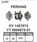 2871A166 Perkins 19960478 Yale 1672859M2 Massey Alternator 12V 65 AL063. Fixed Price $88.00.