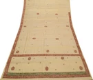Sushila Vintage Cream Saree Pure Silk Zardozi Work Banarasi Floral Sari Fabric. Fixed Price $49.99.