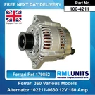 Alternator For Ferrari 360 Modena 102211-0630 179852. Fixed Price $316.45.